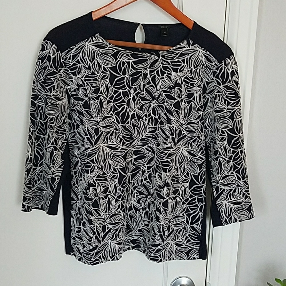 J. CREW Embroidered Navy Top